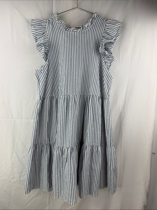 Mud Pie Other - Mudpie Blue & White Striped Tiered Ruffle Sleeve Tie Back Size Large Kids Dress